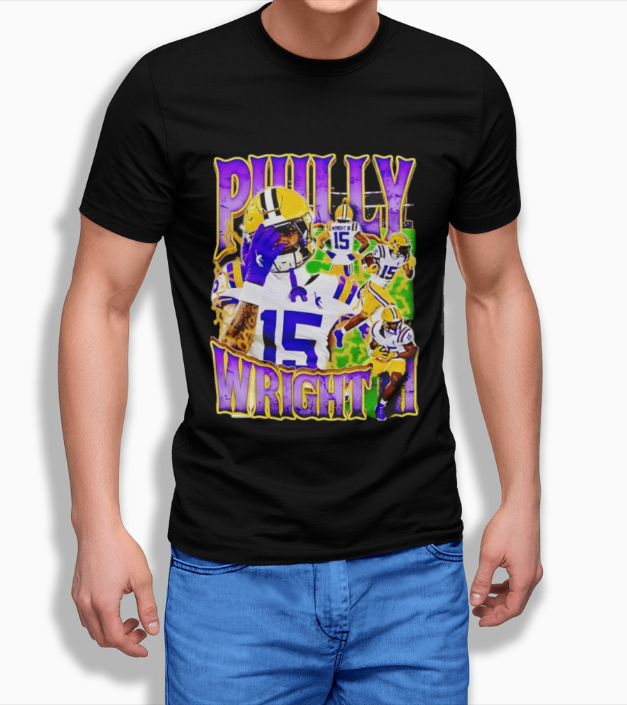 Philly Wright III LSU Tigers Football Number 15 Bayou NCAA Player T-Shirt