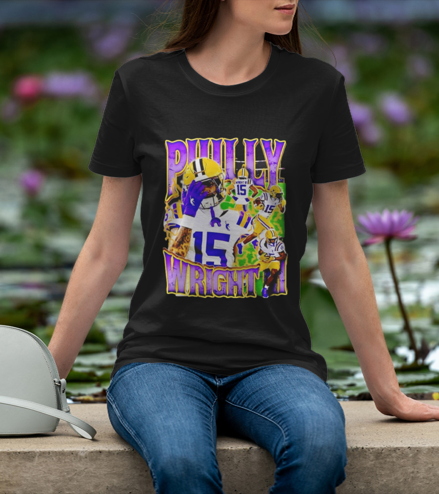 Philly Wright III LSU Tigers Football Number 15 Bayou NCAA Player T-Shirt