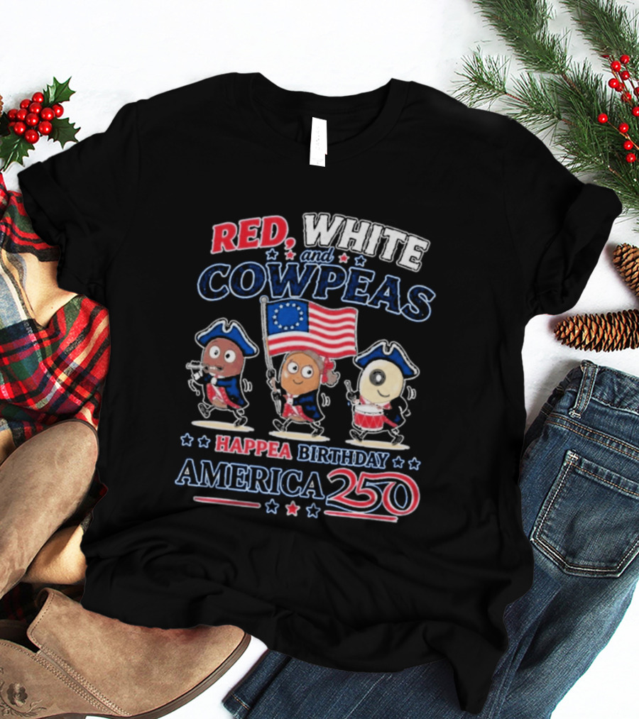 Happea Birthday America 250 Red White Cowpeas Patriots Celebration T-Shirt