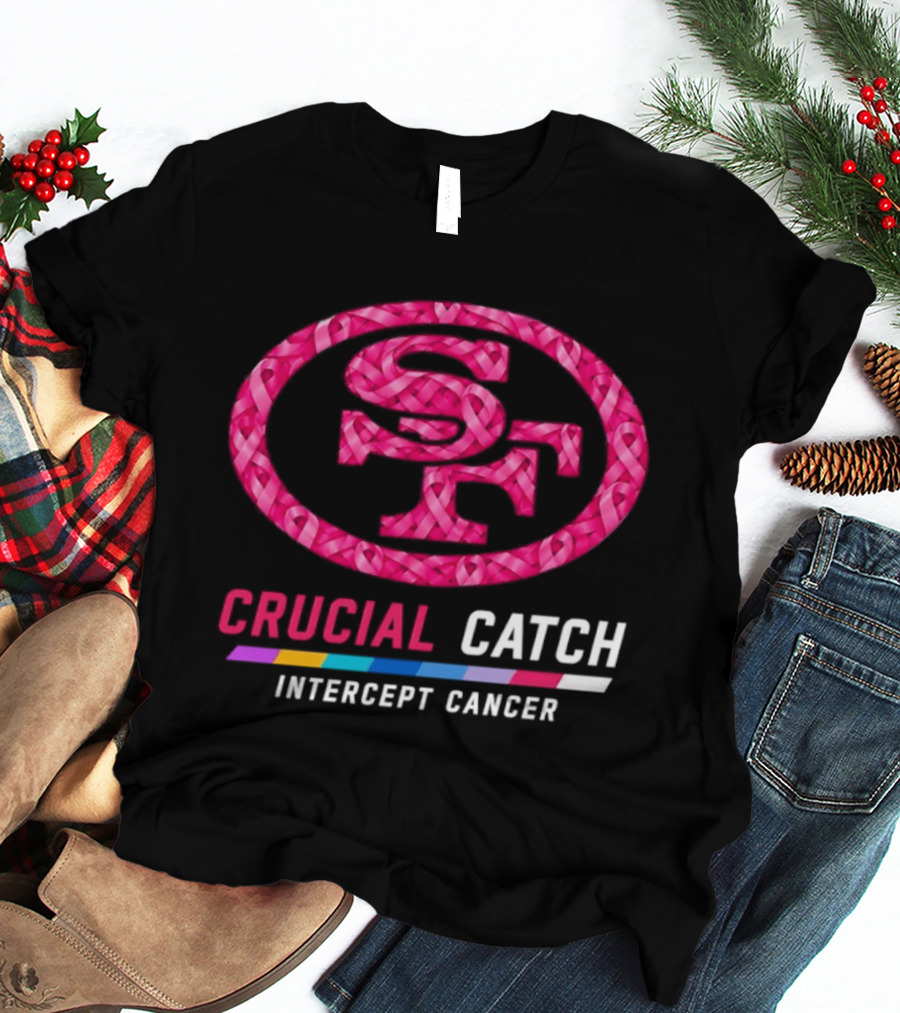 San Francisco 49ers 2026 Crucial Catch Intercept Cancer Pink Ribbon T-Shirt