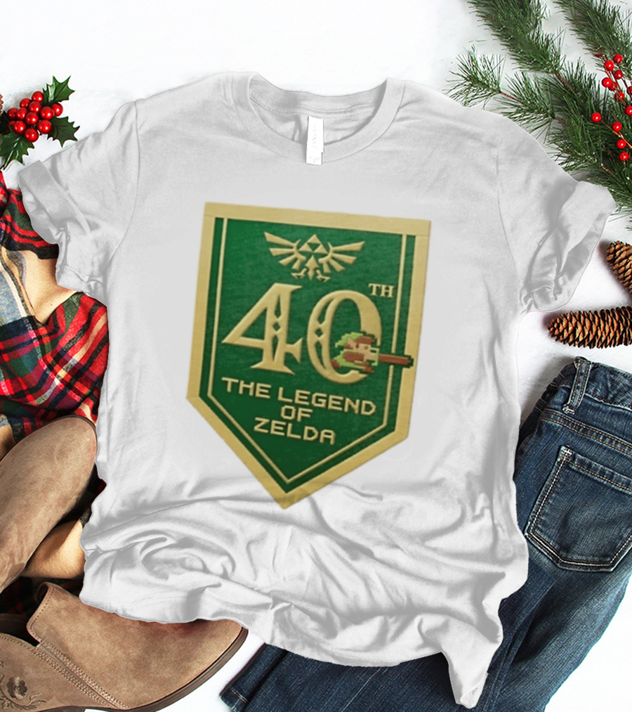 40th Anniversary The Legend Of Zelda With Link Pixel Art And Triforce T-Shirt