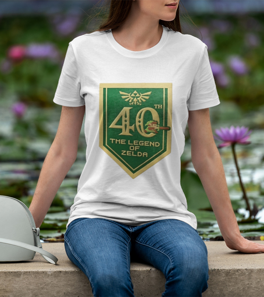 40th Anniversary The Legend Of Zelda With Link Pixel Art And Triforce T-Shirt