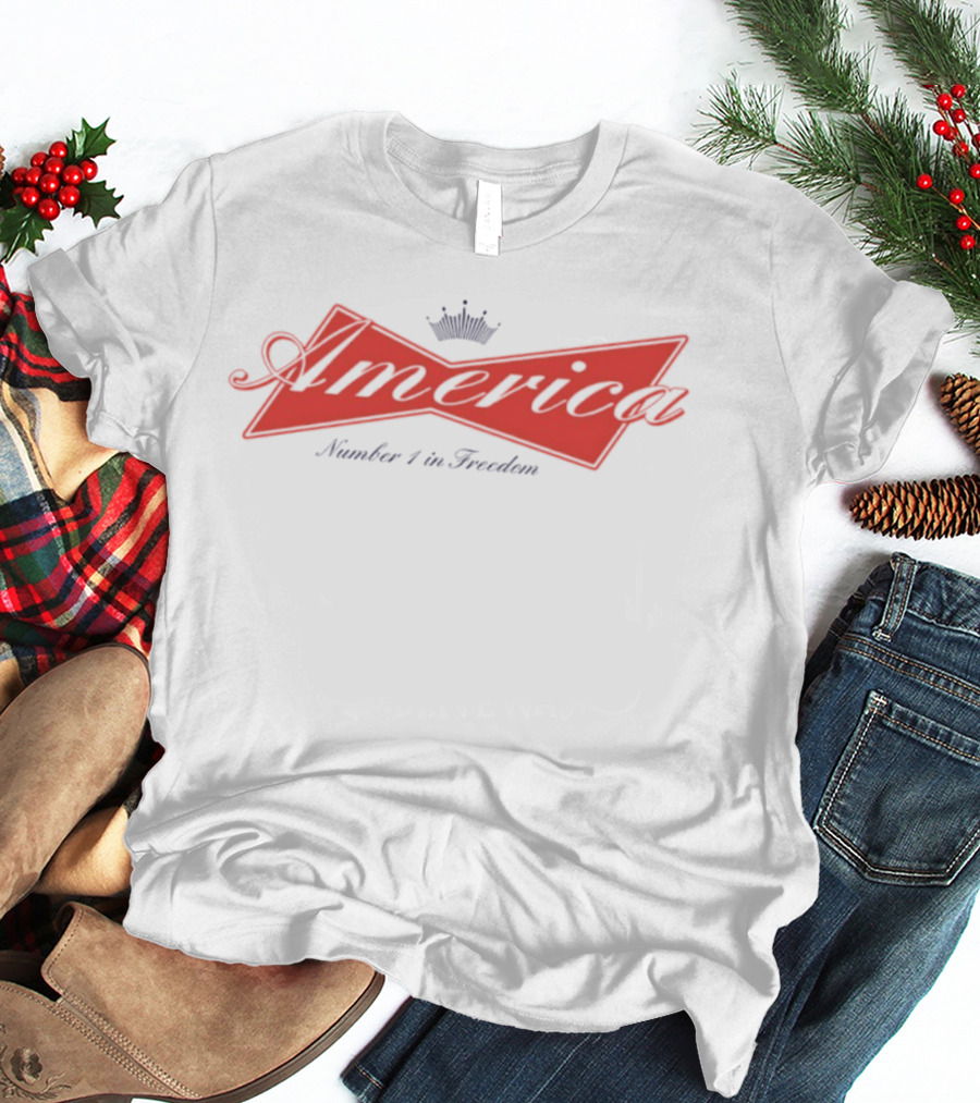America Number 1 In Freedom Crowned Red Script T-Shirt