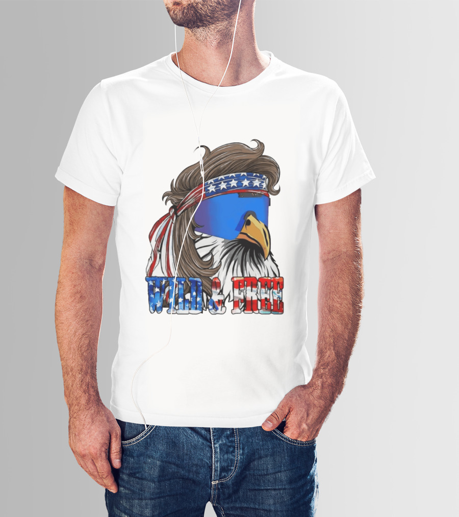 Wild And Free Bald Eagle USA Flag Bandana And Sunglasses T-Shirt