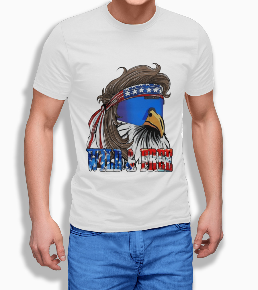 Wild And Free Bald Eagle USA Flag Bandana And Sunglasses T-Shirt