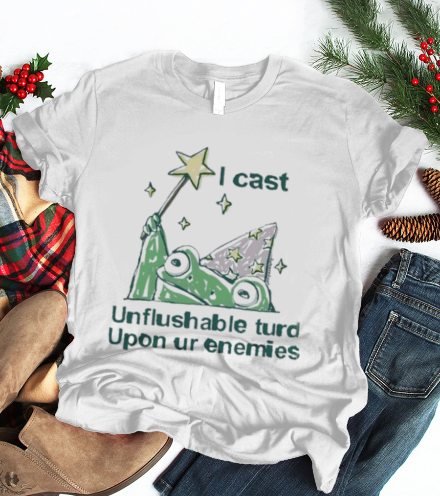 I Cast Unflushable Turd Wizard Frog Hat Enemies Magic Stars T-Shirt