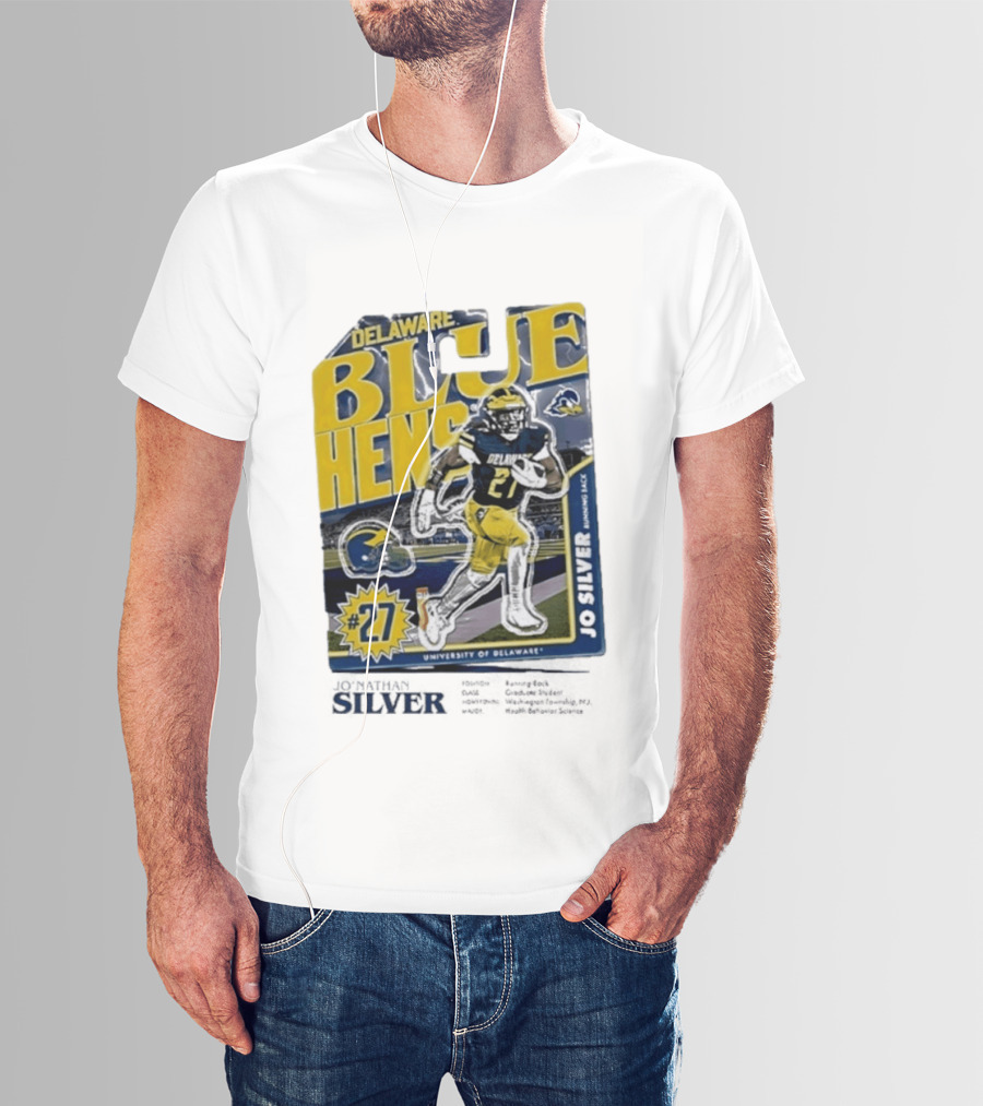 Delaware Blue Hens Jo Silver #27 University Of Delaware Football T-Shirt