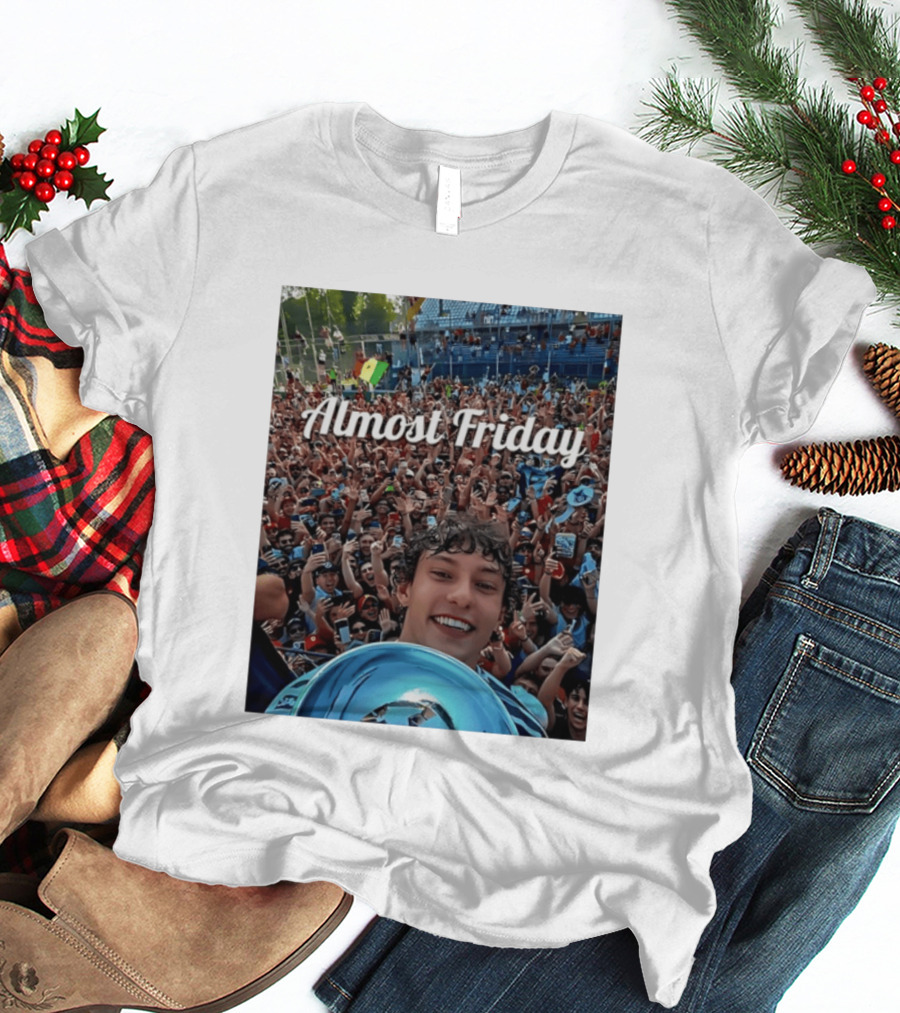Kimi Antonelli Victory Selfie With Trophy After Winning 2026 Italian Grand Prix At Monza Almost Friday T-Shirt