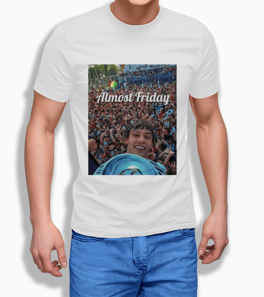Kimi Antonelli Victory Selfie With Trophy After Winning 2026 Italian Grand Prix At Monza Almost Friday T-Shirt