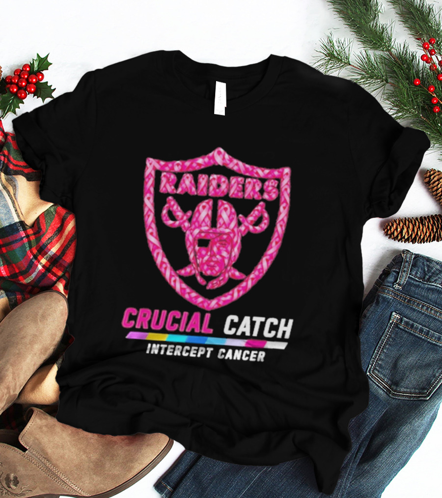 Las Vegas Raiders Crucial Catch Intercept Cancer Pink Ribbon Logo 2026 T-Shirt