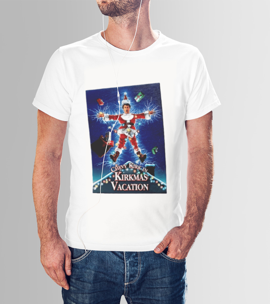 Chevy Kirk In Kirkmas Vacation Christmas Presents Lights Santa Suit Explosion T-Shirt