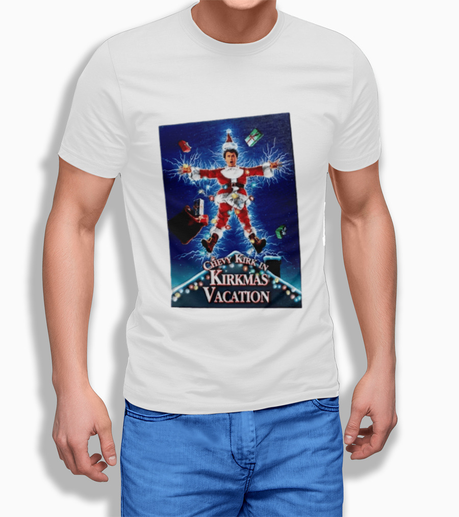 Chevy Kirk In Kirkmas Vacation Christmas Presents Lights Santa Suit Explosion T-Shirt