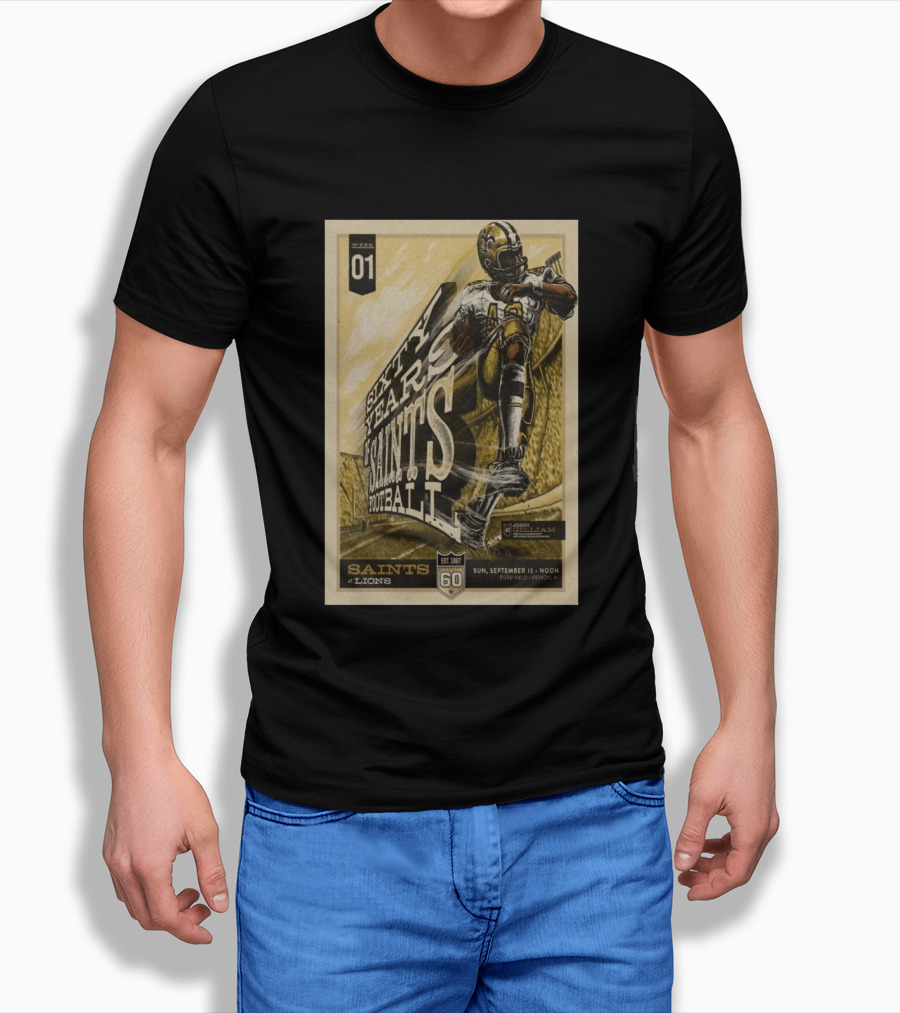 New Orleans Saints Vs Detroit Lions 60th Anniversary John Gilliam Tribute September 13 2026 Ford Field T-Shirt