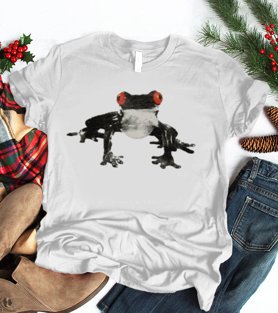 Red Eyed Tree Frog Black And White Monochrome Contrasting T-Shirt