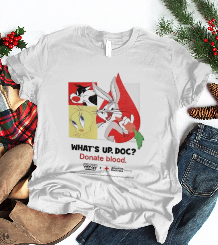 What's Up Doc Donate Blood Looney Tunes American Red Cross Bugs Bunny Tweety Bird T-Shirt