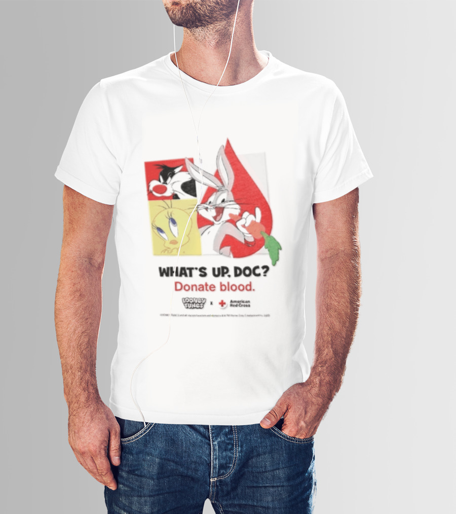 What's Up Doc Donate Blood Looney Tunes American Red Cross Bugs Bunny Tweety Bird T-Shirt