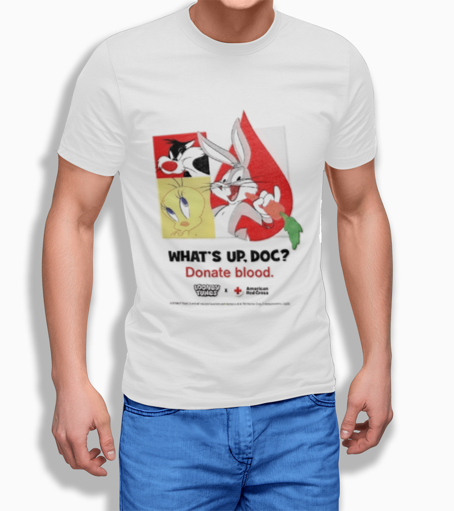 What's Up Doc Donate Blood Looney Tunes American Red Cross Bugs Bunny Tweety Bird T-Shirt