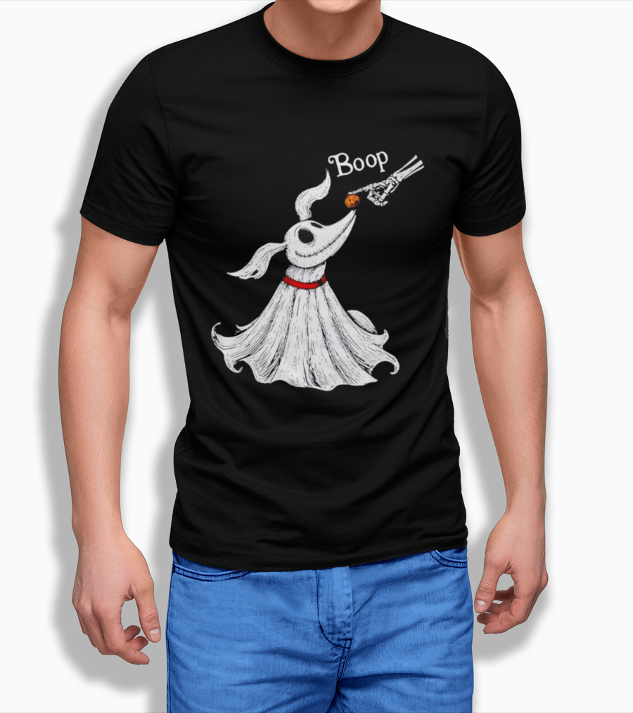 Zero Dog Boop Halloween Skeleton Hand Ghost Dog Pumpkin Nose T-Shirt