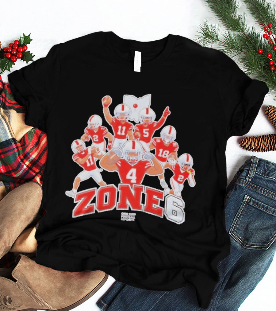 Zone 6 Ohio State Buckeyes Football Players Pose With State T-Shirt