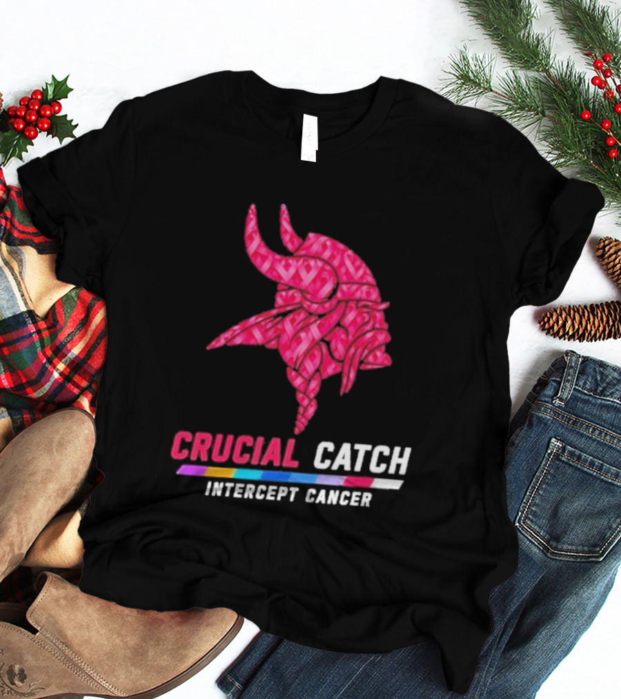 Minnesota Vikings 2026 Crucial Catch Intercept Cancer Pink Crucial Catch Intercept Cancer T-Shirt