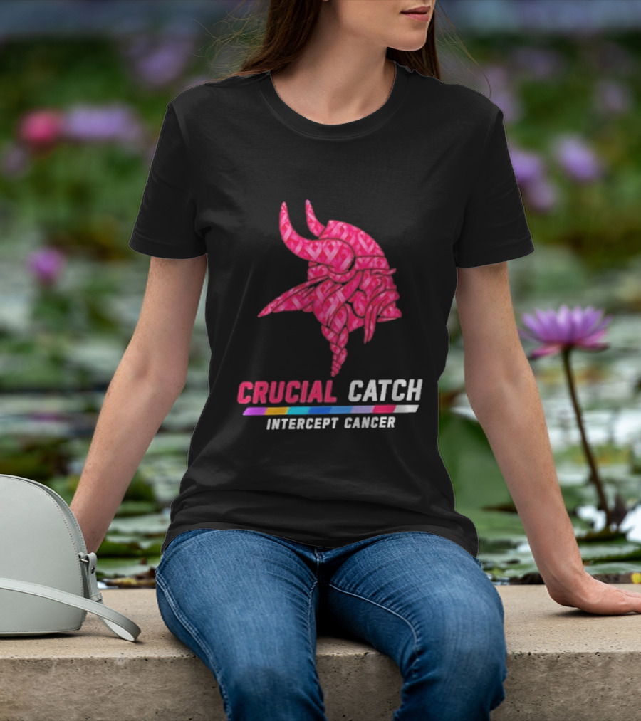 Minnesota Vikings 2026 Crucial Catch Intercept Cancer Pink Crucial Catch Intercept Cancer T-Shirt