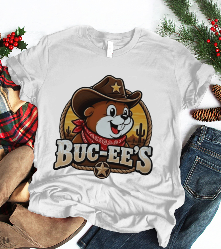 Buc Ee's Cowboy Howdy Beaver Star Bandana Cacti Desert Scene T-Shirt