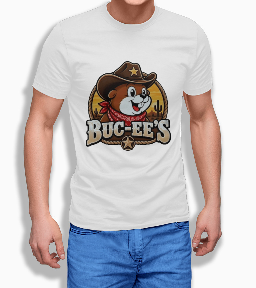 Buc Ee's Cowboy Howdy Beaver Star Bandana Cacti Desert Scene T-Shirt
