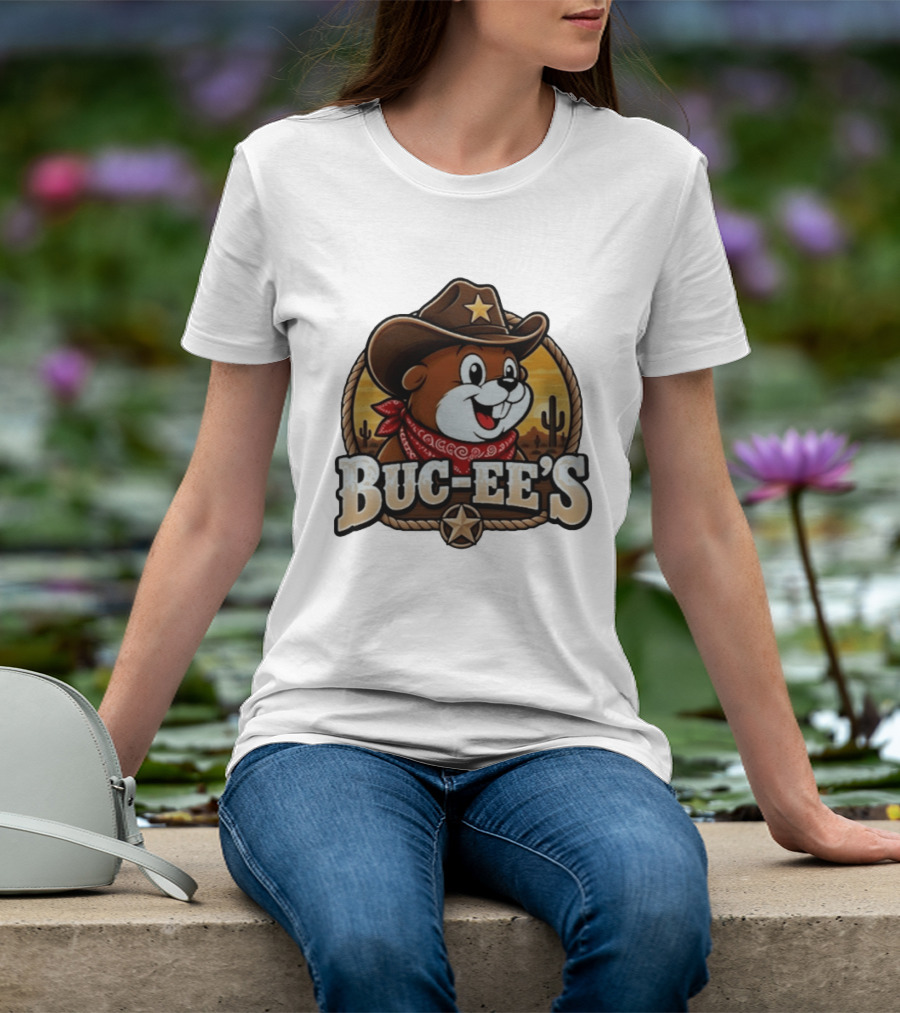 Buc Ee's Cowboy Howdy Beaver Star Bandana Cacti Desert Scene T-Shirt