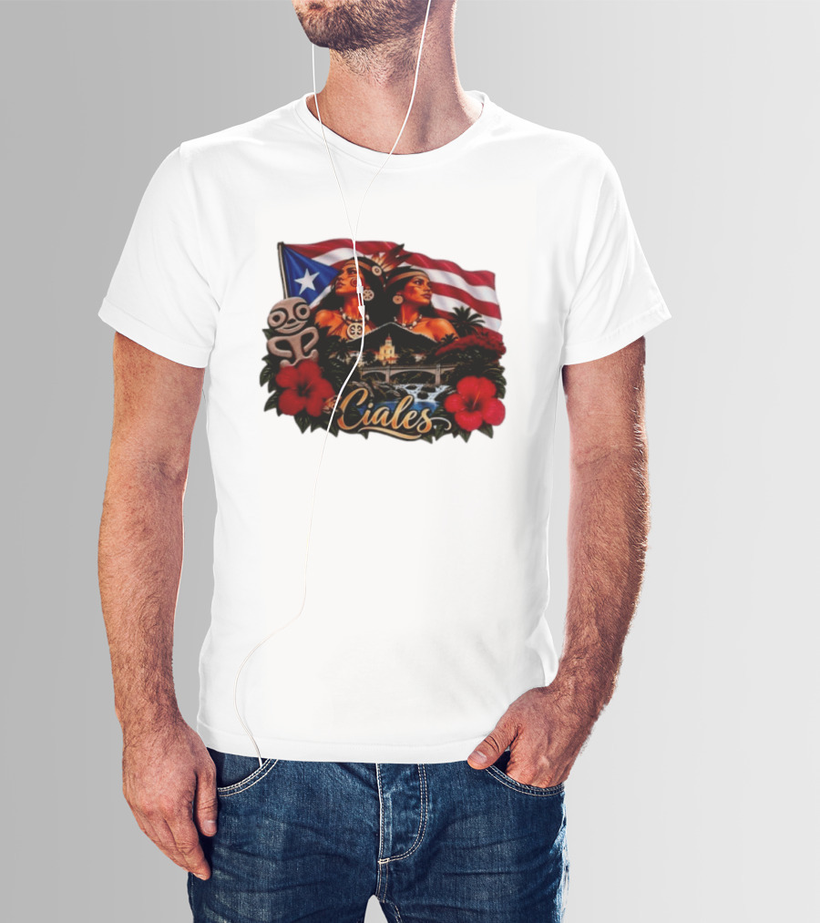 Ciales Puerto Rico Taino Women With Flag Hibiscus Flowers And Indigenous T-Shirt