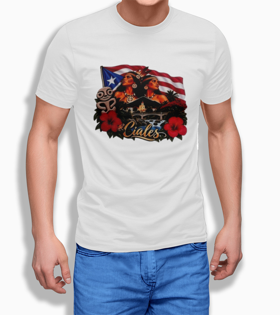 Ciales Puerto Rico Taino Women With Flag Hibiscus Flowers And Indigenous T-Shirt