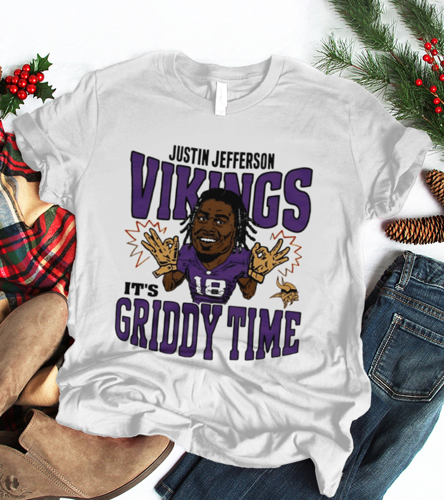 Minnesota Vikings Justin Jefferson It's Griddy Time Caricature T-Shirt