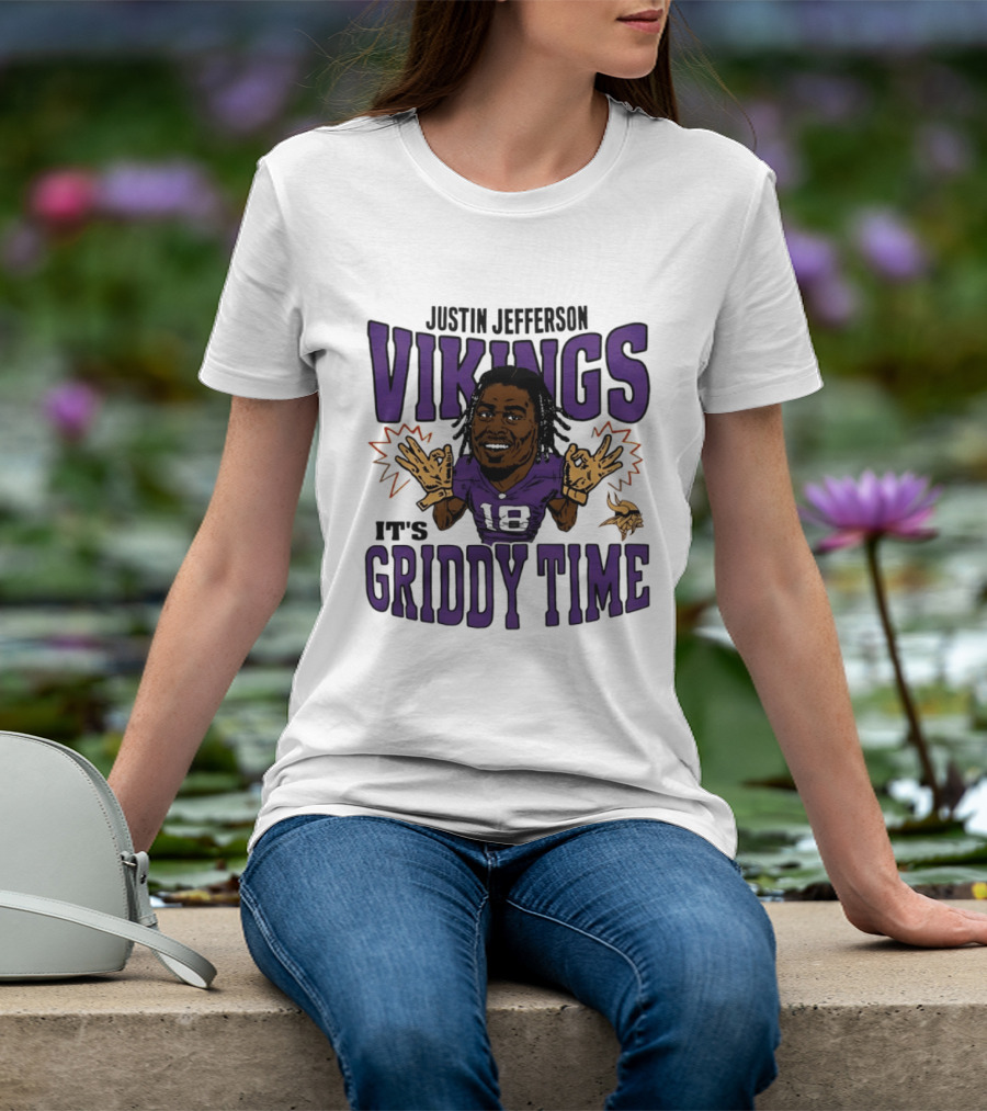 Minnesota Vikings Justin Jefferson It's Griddy Time Caricature T-Shirt