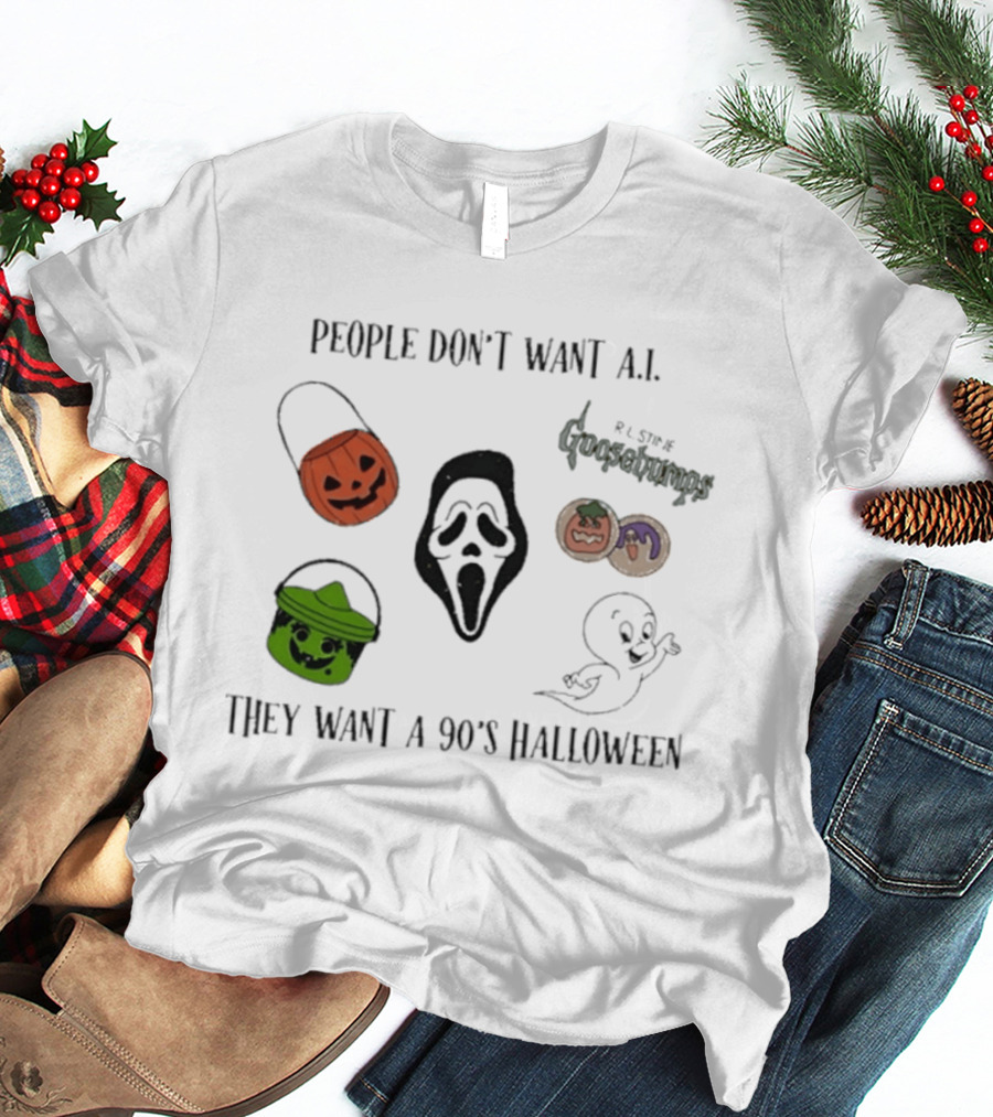 People Don't Want AI They Want A 90's Halloween Goosebumps Ghost Pumpkin Mask T-Shirt