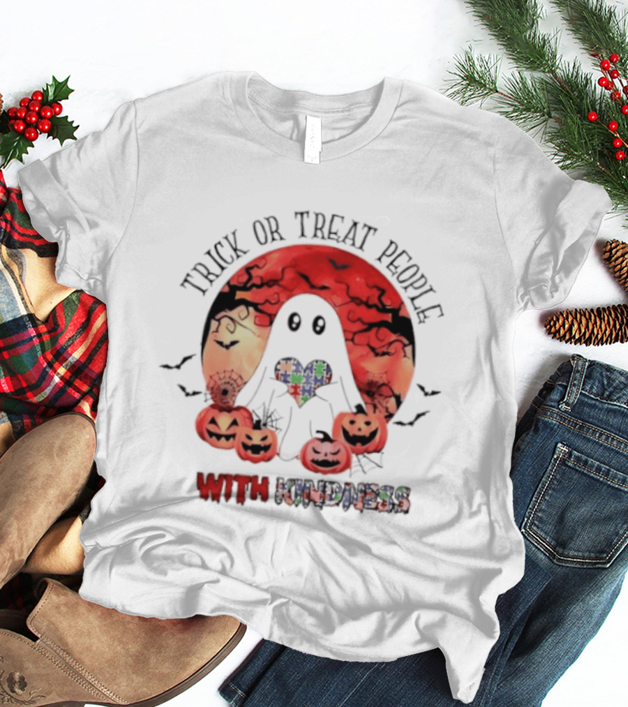 Trick Or Treat People With Kindness Autism Awareness Halloween Ghost Pumpkins T-Shirt