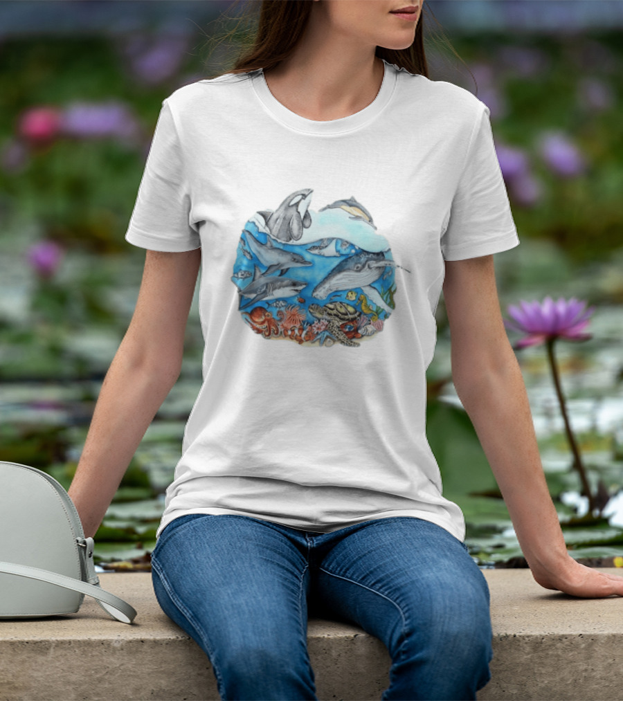 World Oceans Day Marine Life Dolphins Whales Turtles Octopus Coral Sea Animals Conservation T-Shirt