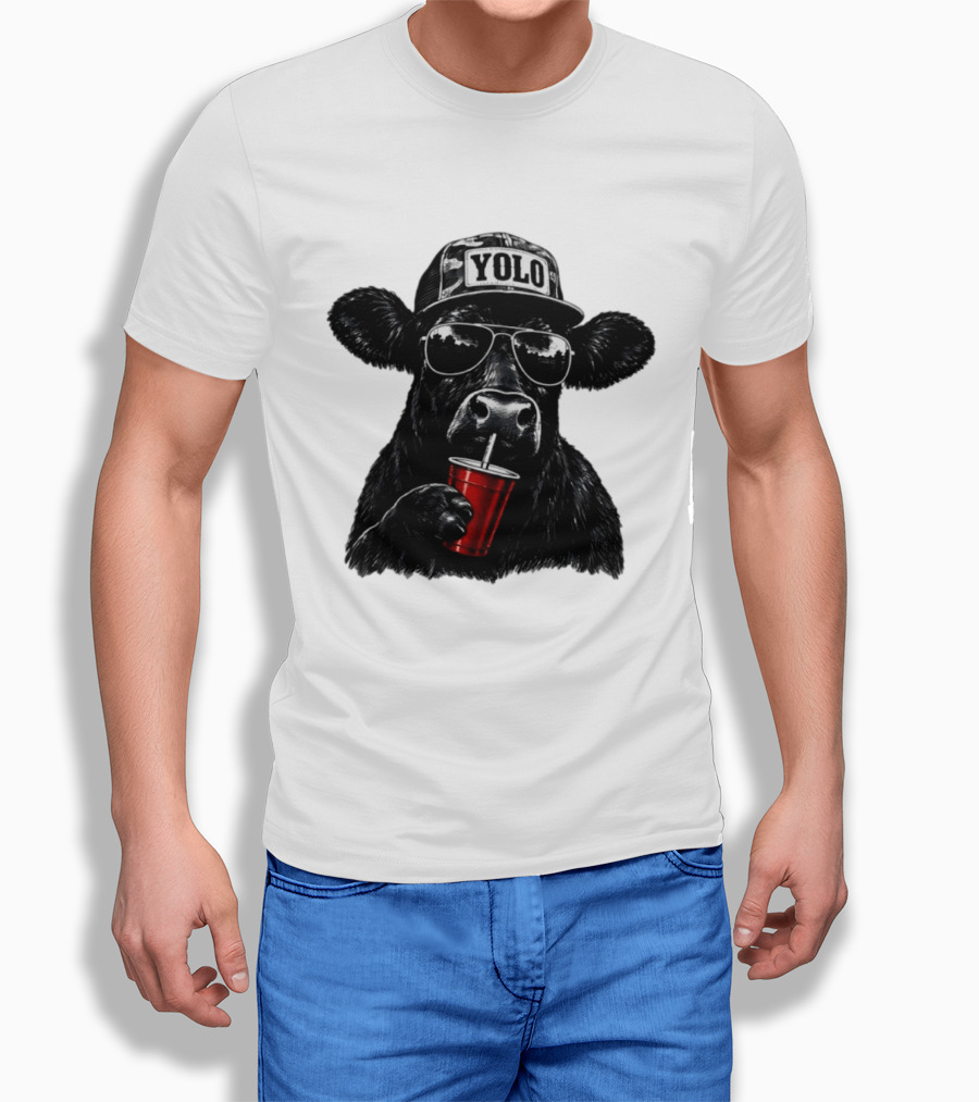 YOLO Angus Cattle With Sunglasses And Red Cup Western T-Shirt