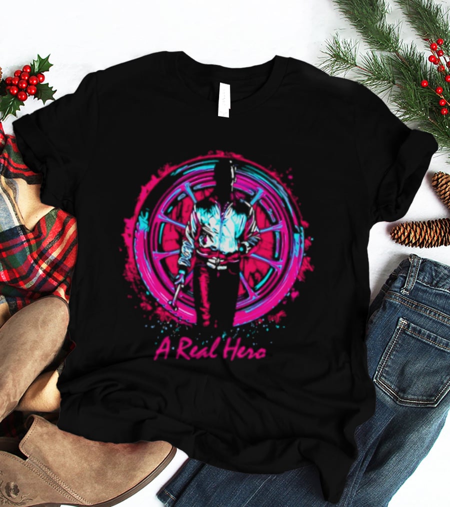 Drive Ryan Gosling Synthwave A Real Hero Wheel T-Shirt