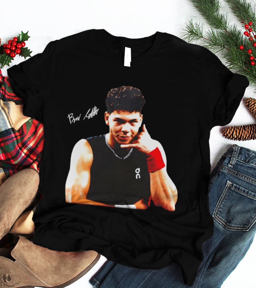 Ben Shelton Phone Gesture On Athletic Tank With Red Wristband T-Shirt