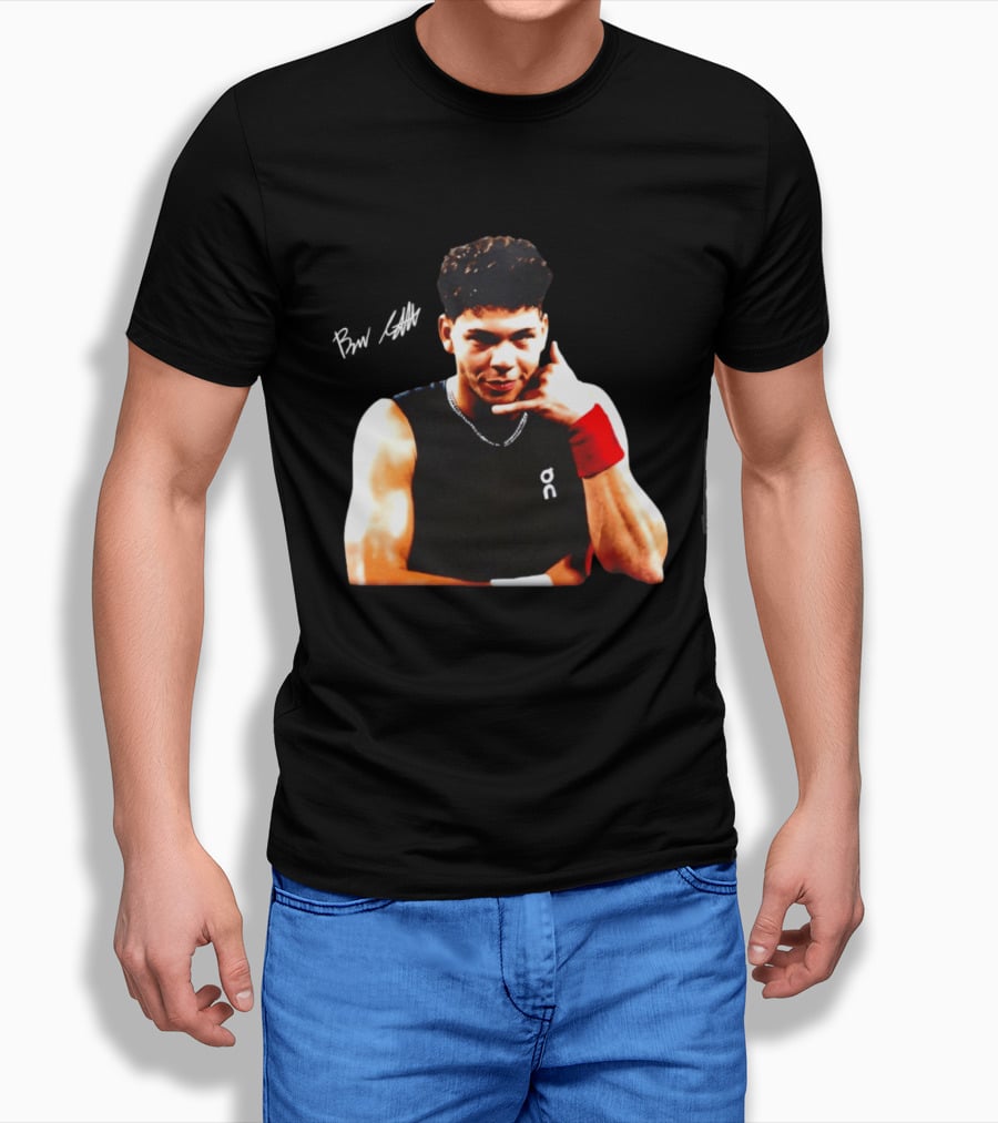 Ben Shelton Phone Gesture On Athletic Tank With Red Wristband T-Shirt