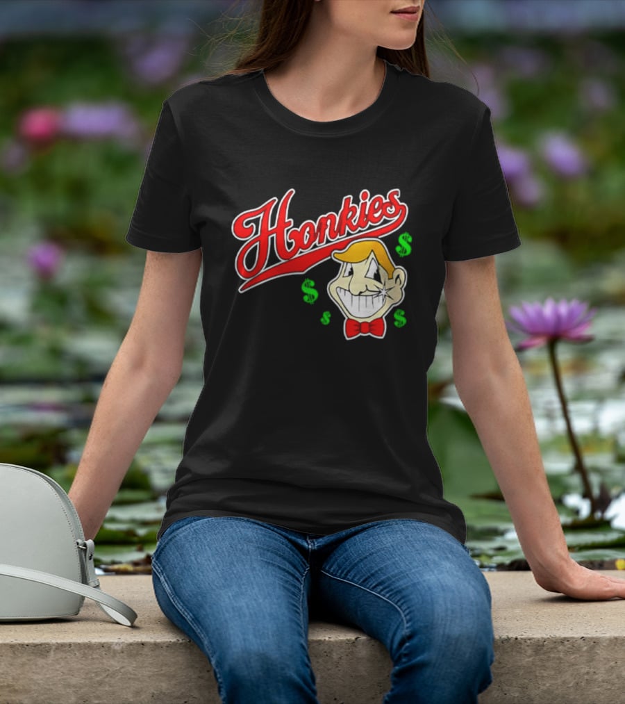 Honkies Red Script Cash Icon With Cartoon Face And Bow Tie T-Shirt