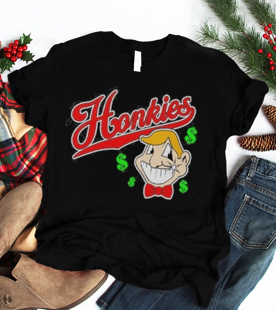 Honkies Red Script With Cartoon Face And Dollar Signs T-Shirt