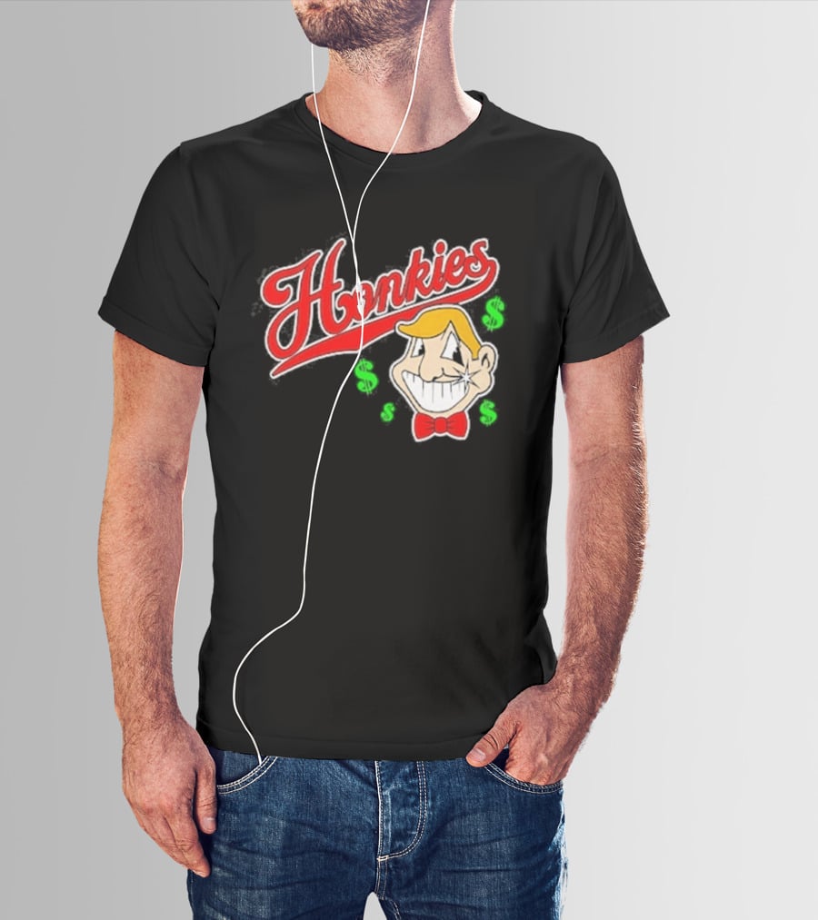 Honkies Red Script With Cartoon Face And Dollar Signs T-Shirt