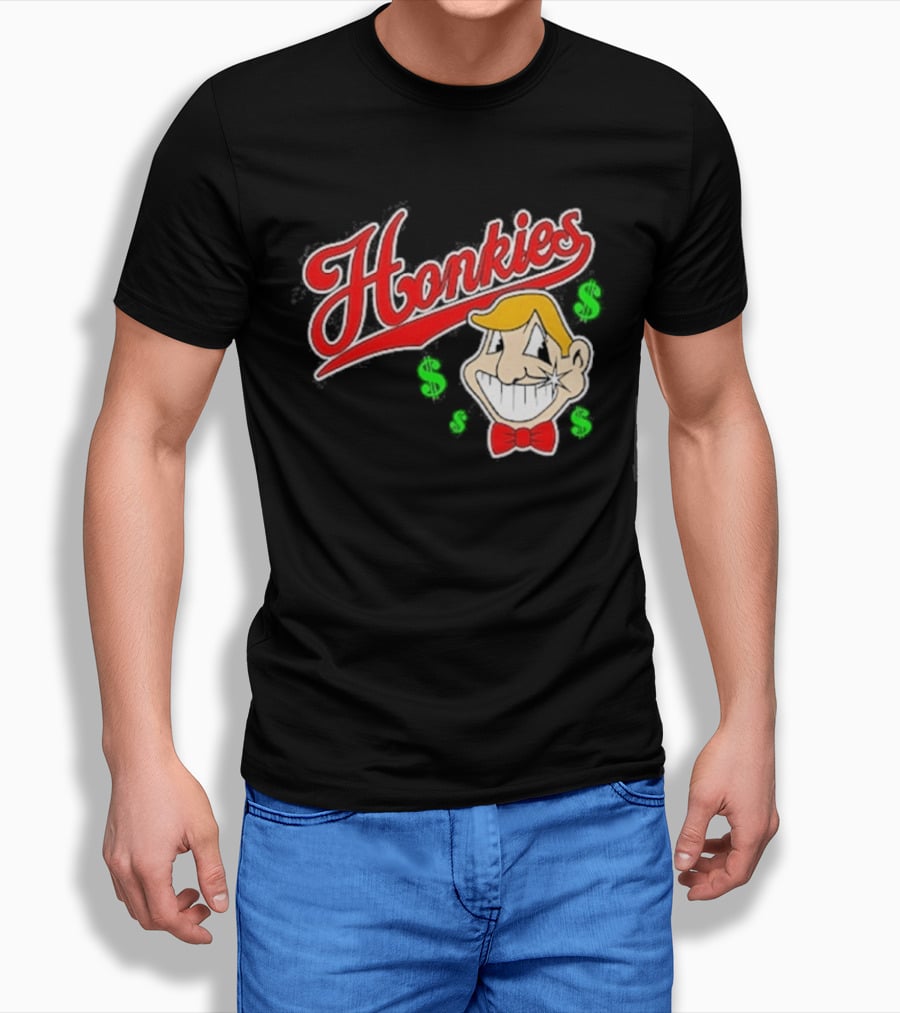 Honkies Red Script With Cartoon Face And Dollar Signs T-Shirt