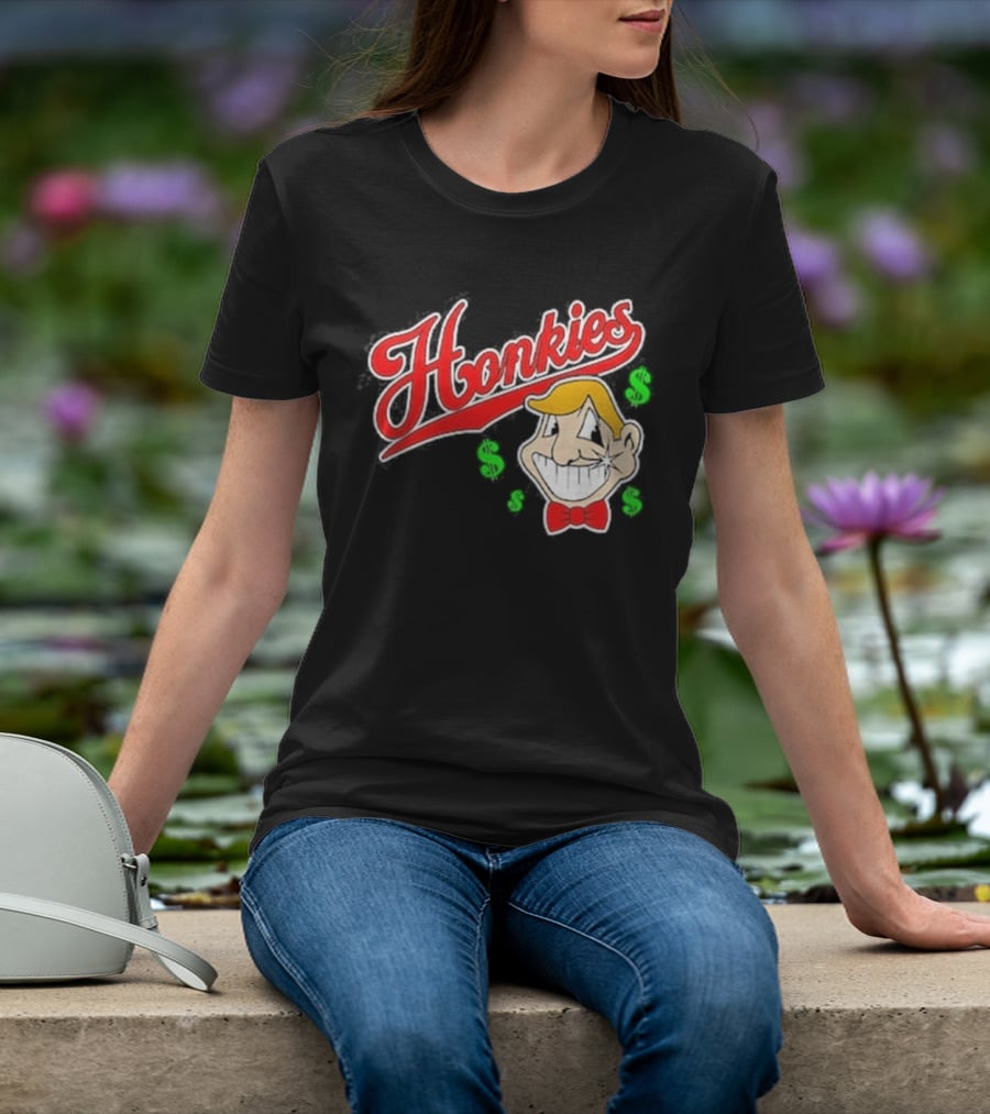 Honkies Red Script With Cartoon Face And Dollar Signs T-Shirt