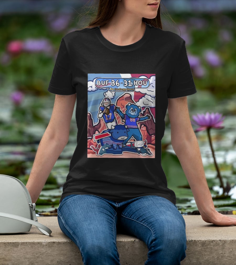 BUF 36 31 HOU CornDoggy Sports Doodle Buffalo Bills Houston Texans Game Day T-Shirt