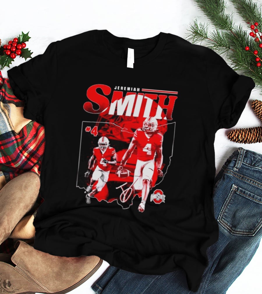 Jeremiah Smith #4 Ohio State Buckeyes Football NCAA Player Ohio Map T-Shirt