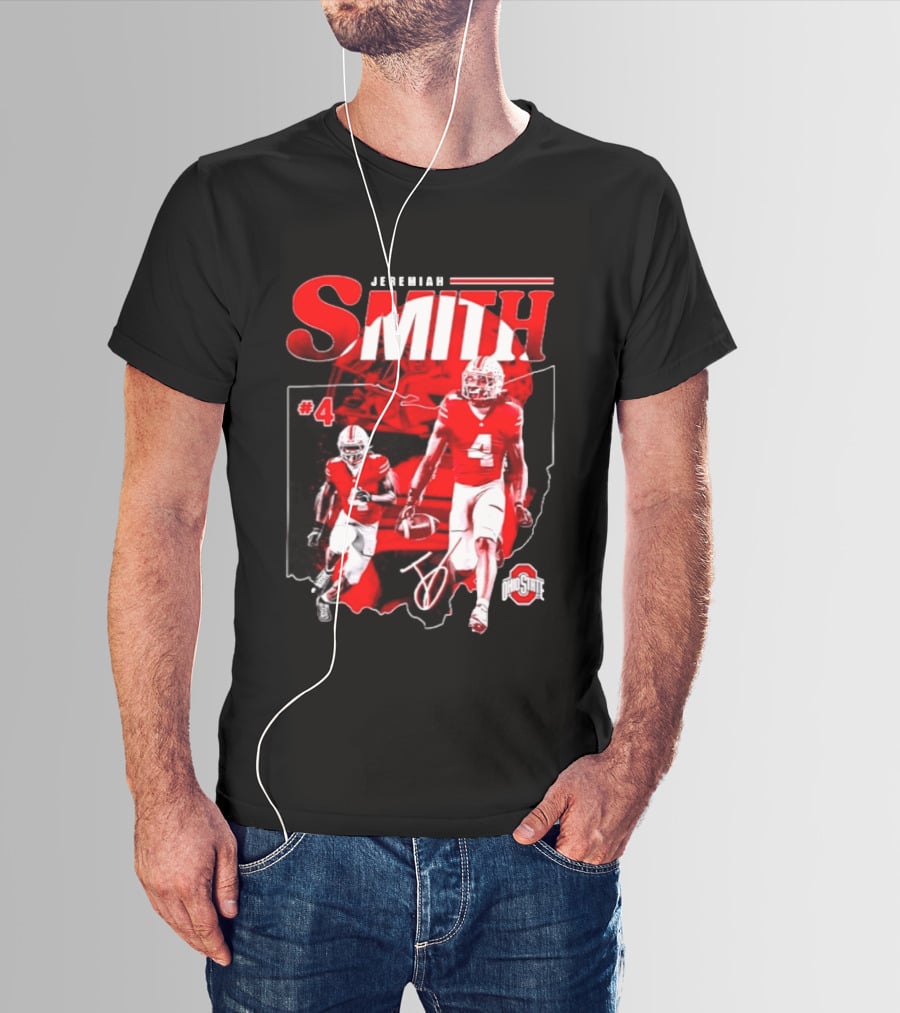 Jeremiah Smith #4 Ohio State Buckeyes Football NCAA Player Ohio Map T-Shirt