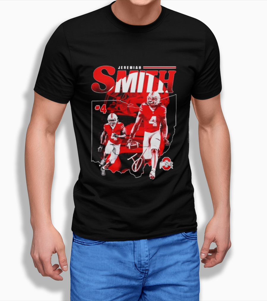 Jeremiah Smith #4 Ohio State Buckeyes Football NCAA Player Ohio Map T-Shirt