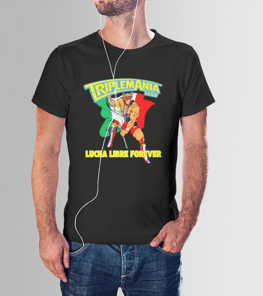 Triplemania XXXIV Lucha Libre Forever Wrestler Mexican Flag T-Shirt