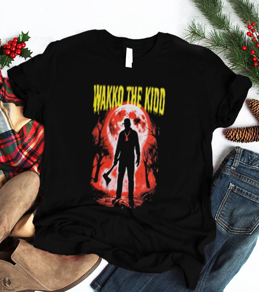 Wakko The Kidd Swing The Hatchet Red Moon Silhouette Charcoal Grey T-Shirt